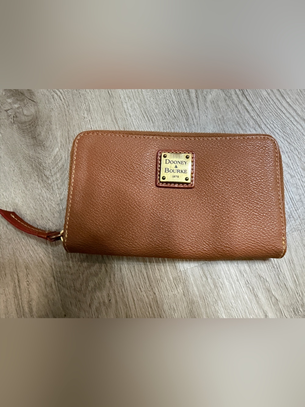 Dooney & Bourke Brown Pebbled Leather Continental Wallet with Gold Plaque